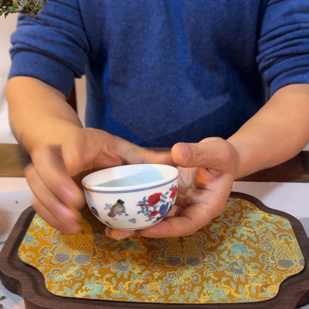 陶杯子斗彩  鸡缸