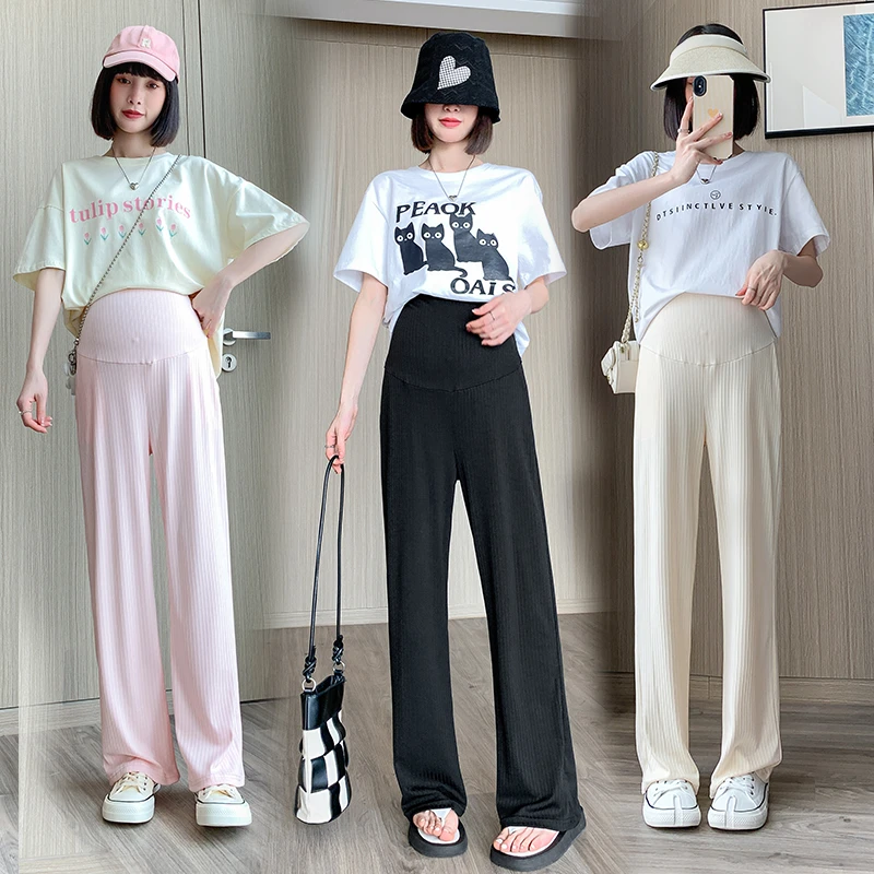 孕妇裤夏装阔腿裤高级韩系垂感显瘦冰丝直筒外穿孕妇装夏季拖地裤