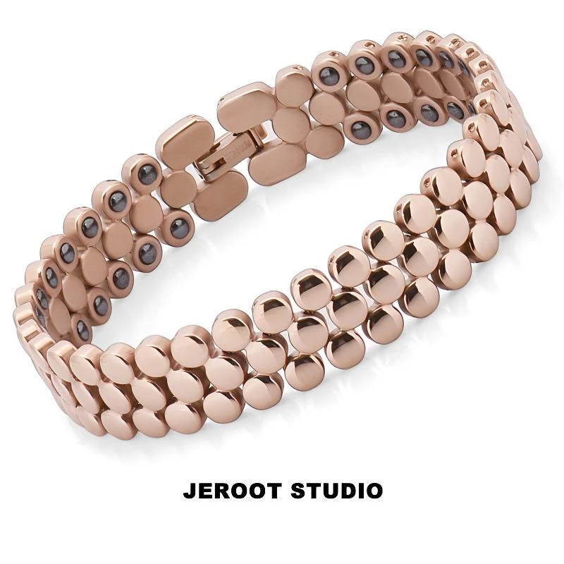 钛钢磁石手链 纯钛镶黑胆石 防过敏不掉色百搭首饰女款 她的礼物