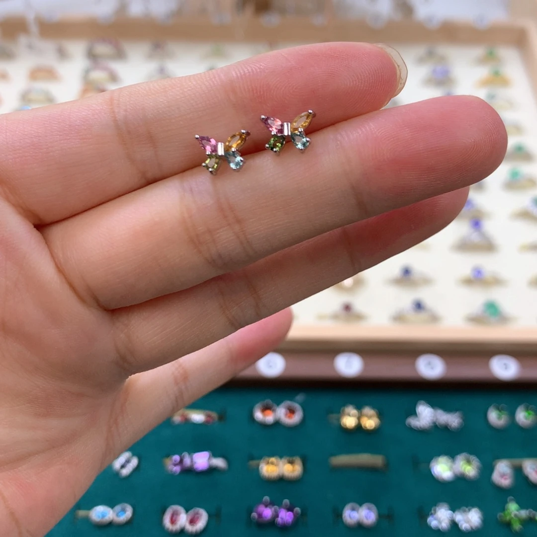 碧玺耳饰银S925镶嵌碧玺