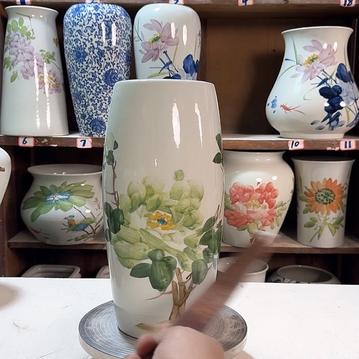 瓶高33腰鼓绿绿牡丹新款陶瓷