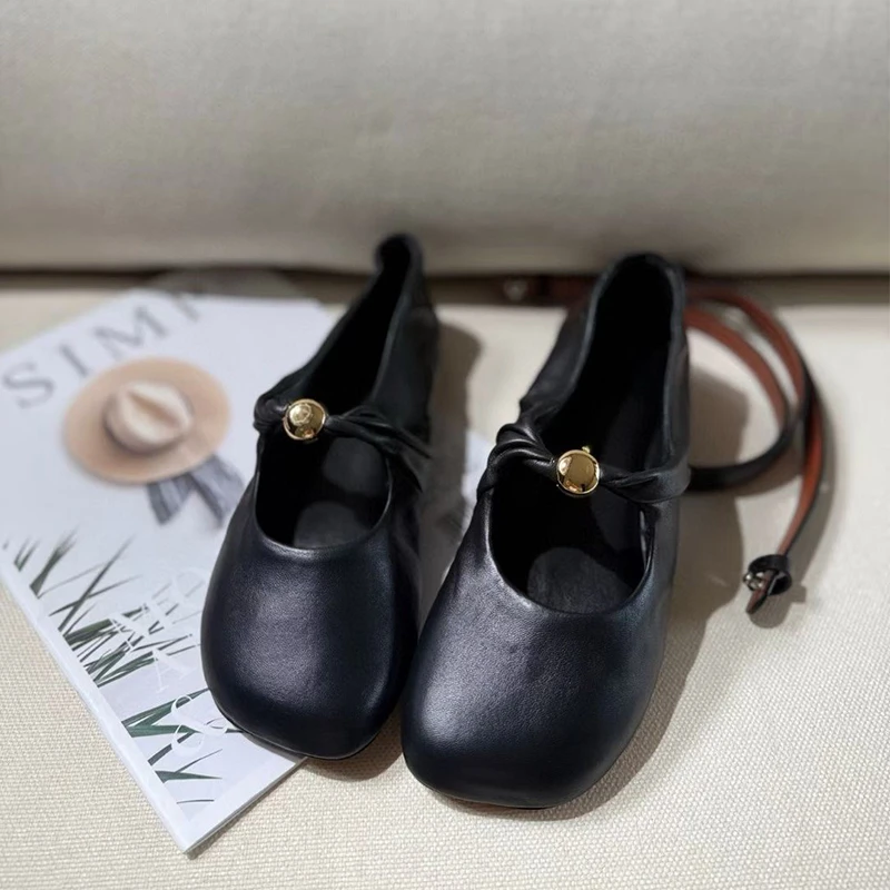 欧货真皮超软羊皮玛丽珍防滑奶奶鞋单鞋时尚浅口褶皱平底鞋一脚蹬