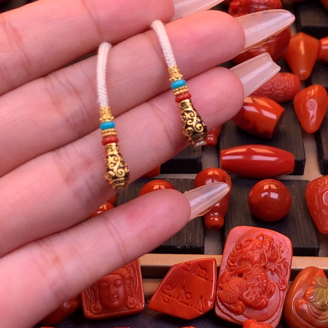 南红玛瑙银S925镶嵌宝瓶弟子珠5.5mm