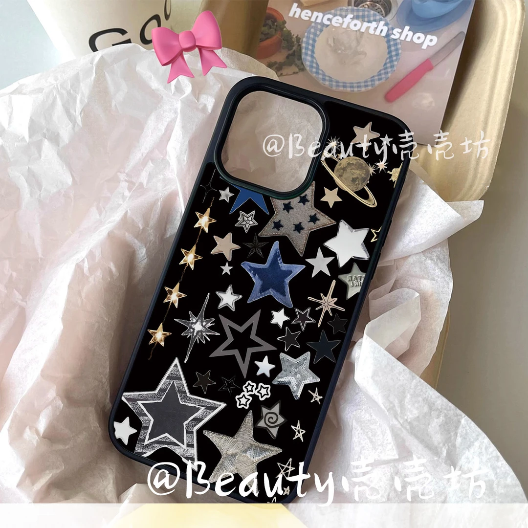 新款黑色星星适用苹果16Promax手机壳15网红款14小众12高级感13简