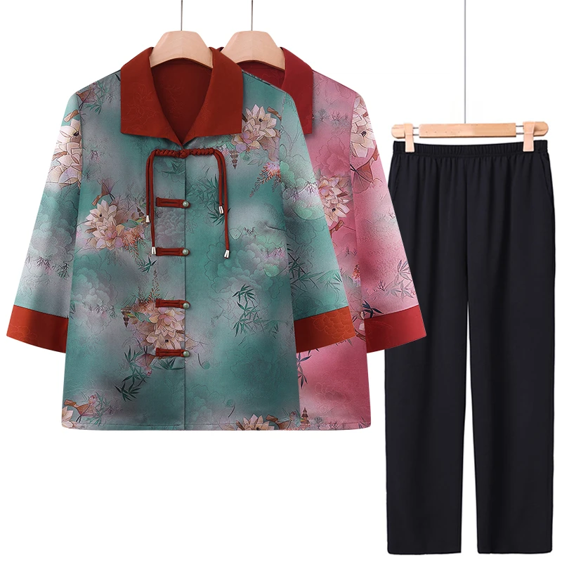 中老年人夏装女妈妈装新中式衬衫老人衣服国风奶奶装夏天衬衣薄款