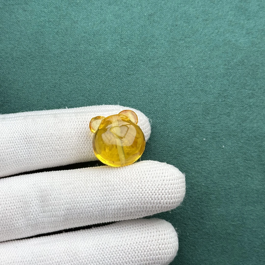 K1918天然原矿蜜蜡 雕刻小熊17*17*12mm 支持鉴定 假一罚十