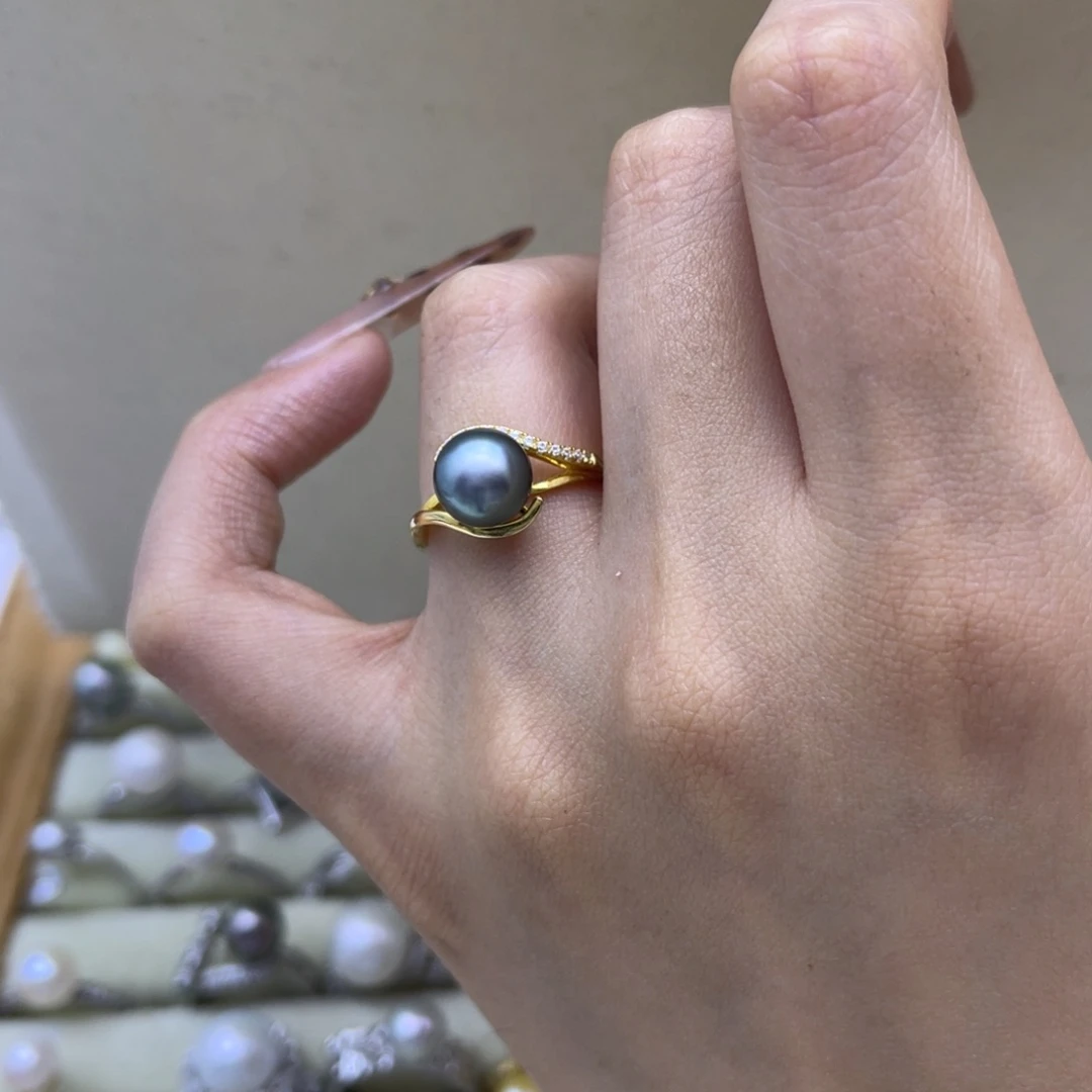 戒圈海水珍珠银S925镶嵌