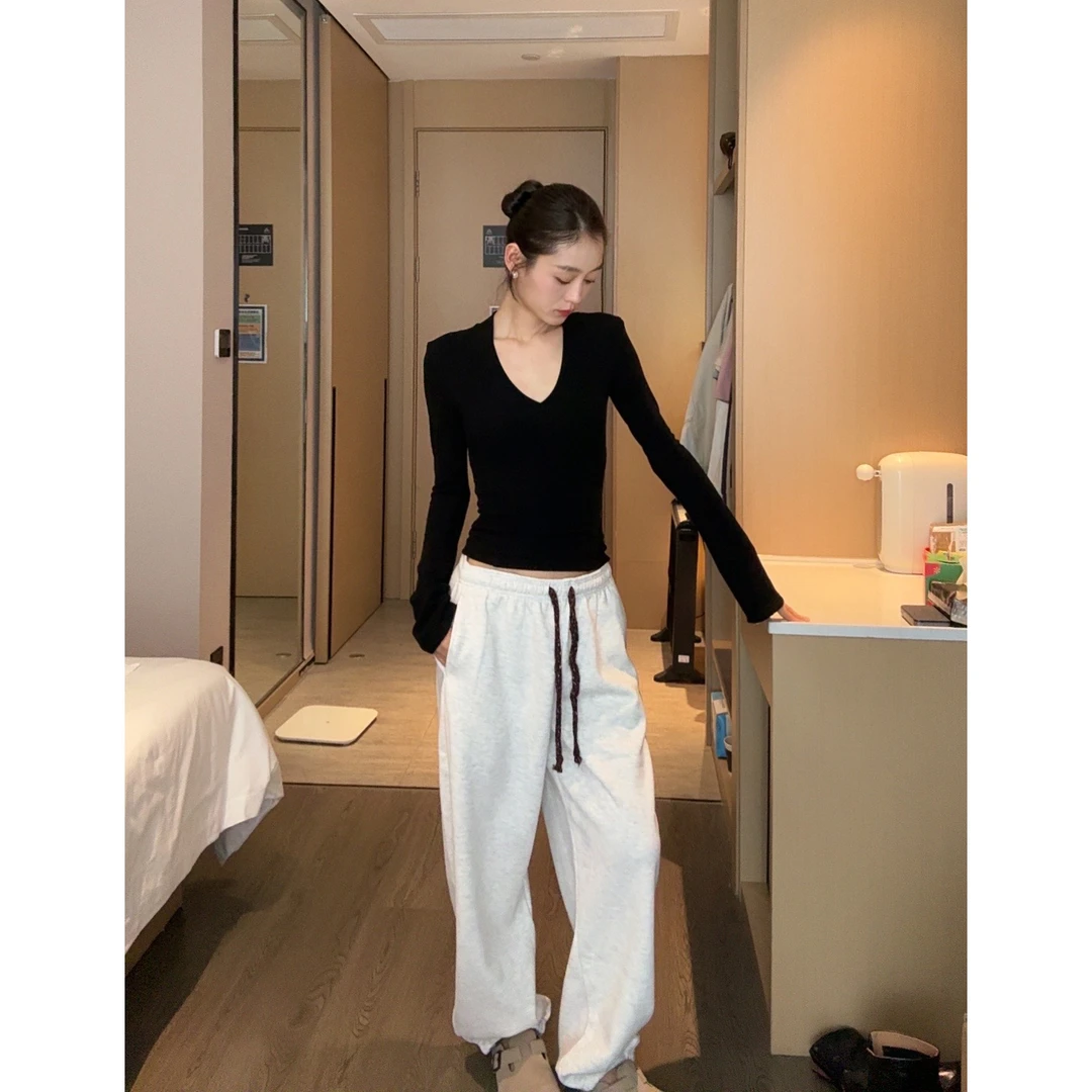 【Q】加绒休闲百搭松紧腰彩色棉绳休闲长裤棉裤244300