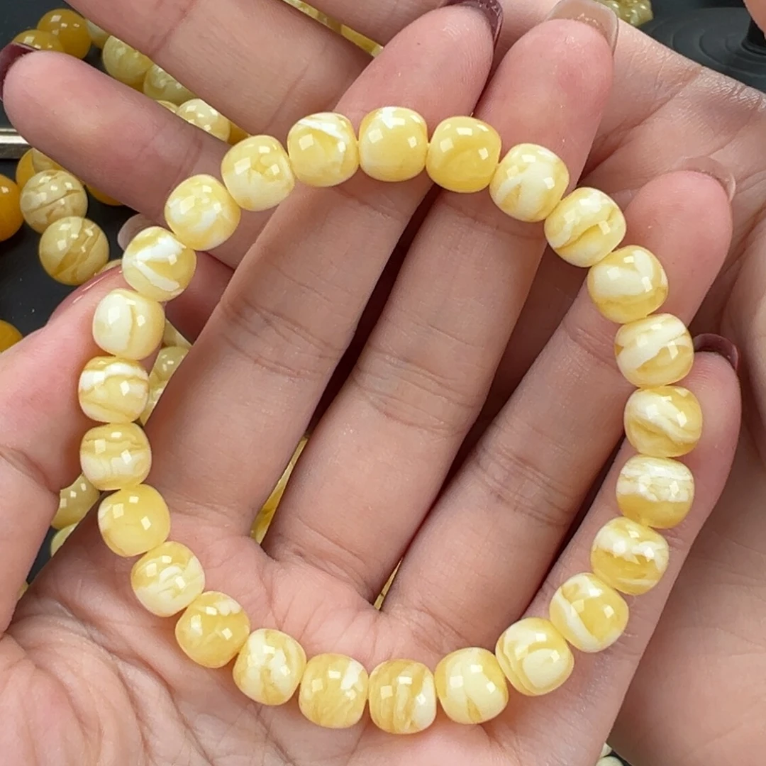 琥珀未镶嵌手链瓷白虎皮