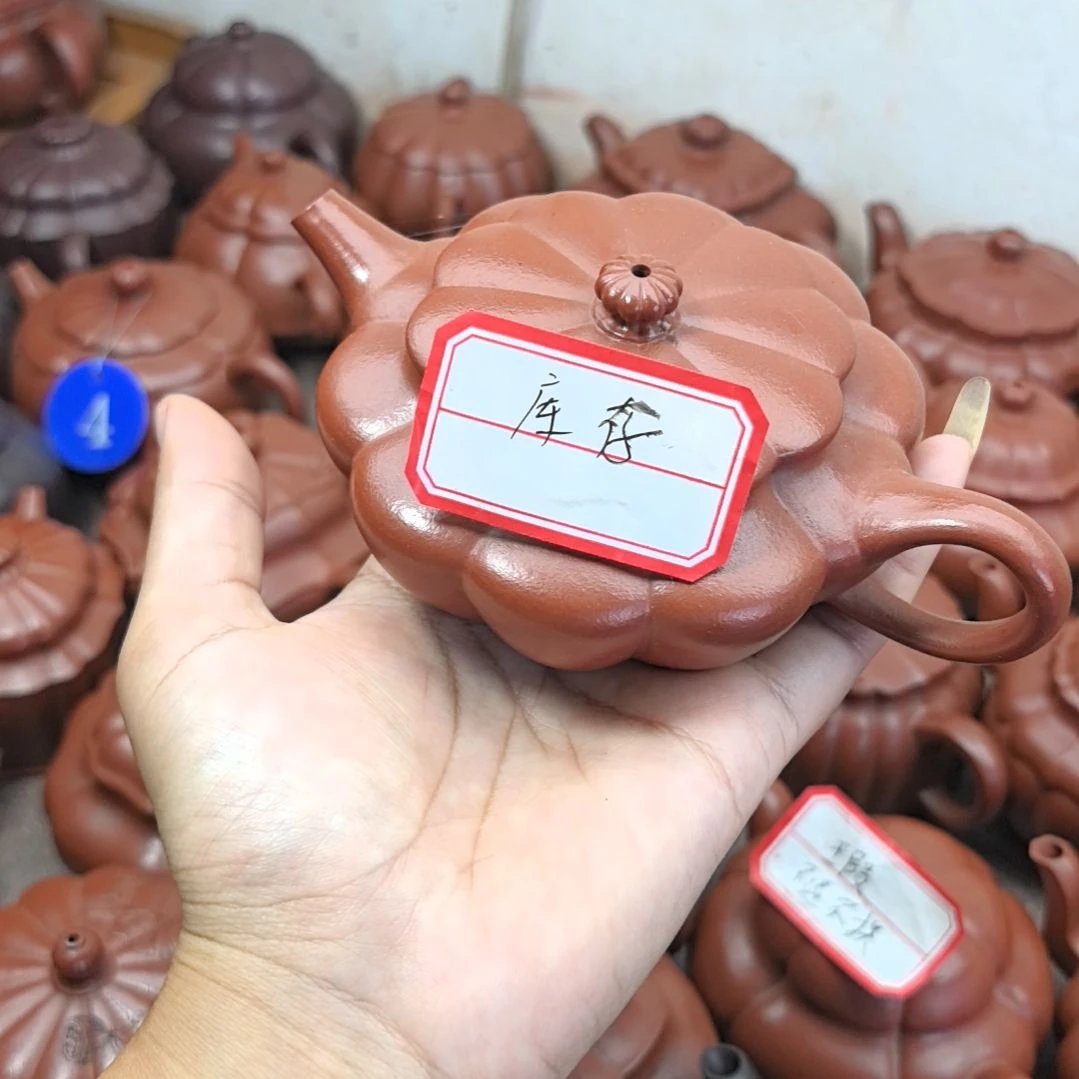 紫砂茶壶朱泥筋纹小扁晨