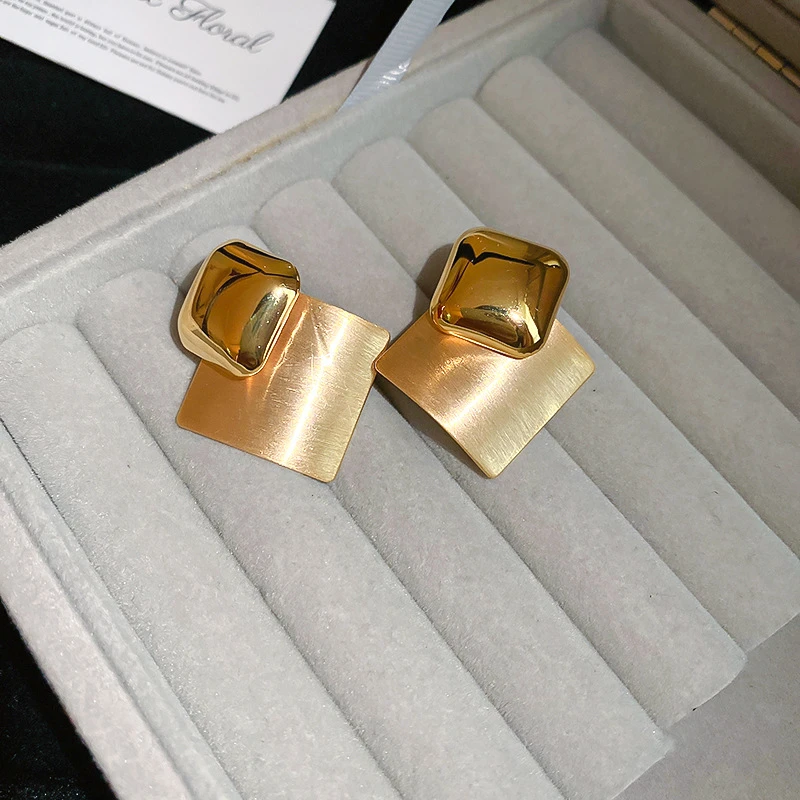 合金耳饰 拉丝金属风菱形圆圈几何耳环