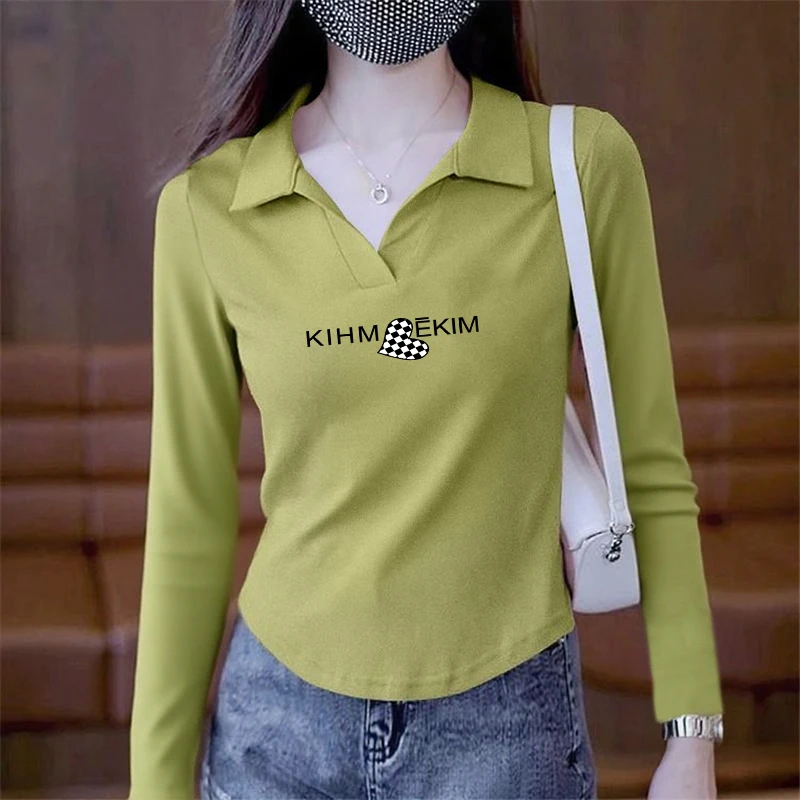 秋季显瘦欧货女款正肩polo领长袖打底衫时尚韩版百搭翻领t恤上衣