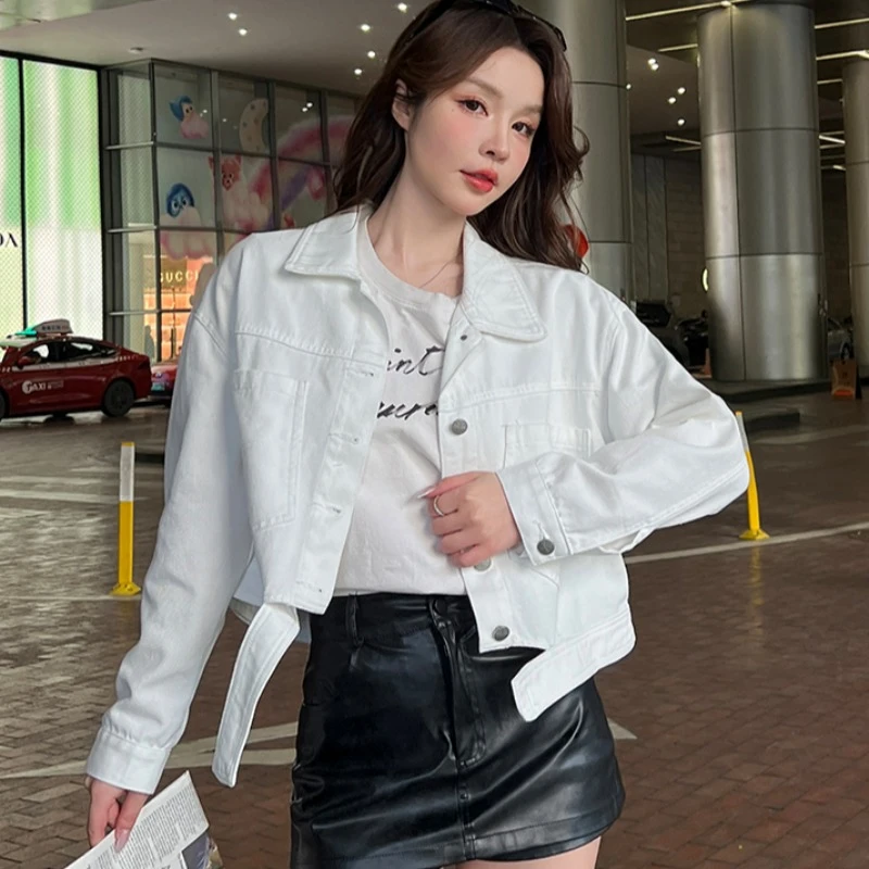 特价高档白色短款牛仔外套女小个子春秋季小款上衣设计感小众高腰