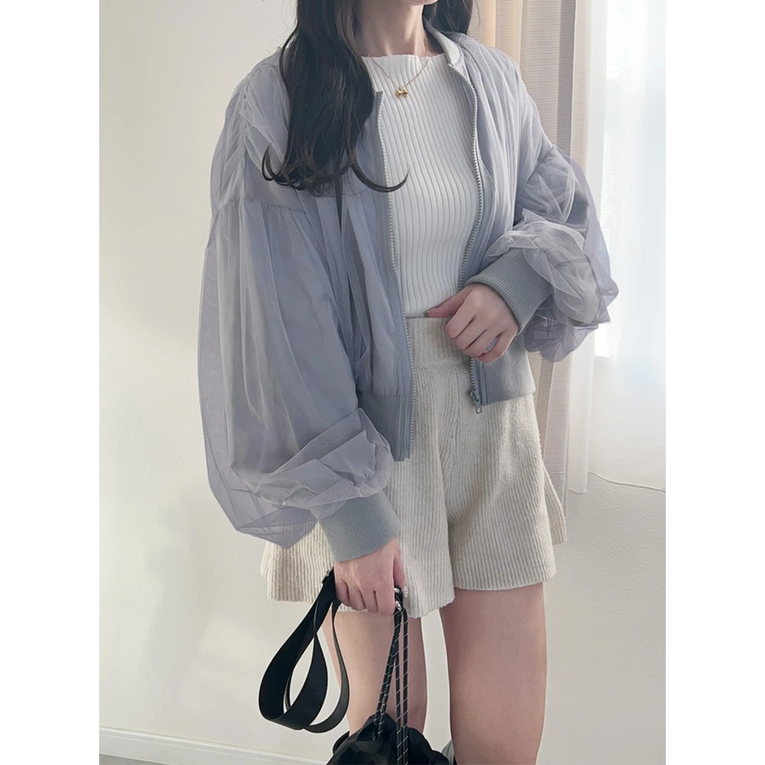 【Montendre】夏季新款 G 仙女风气质薄纱拼接宽松休闲短外套