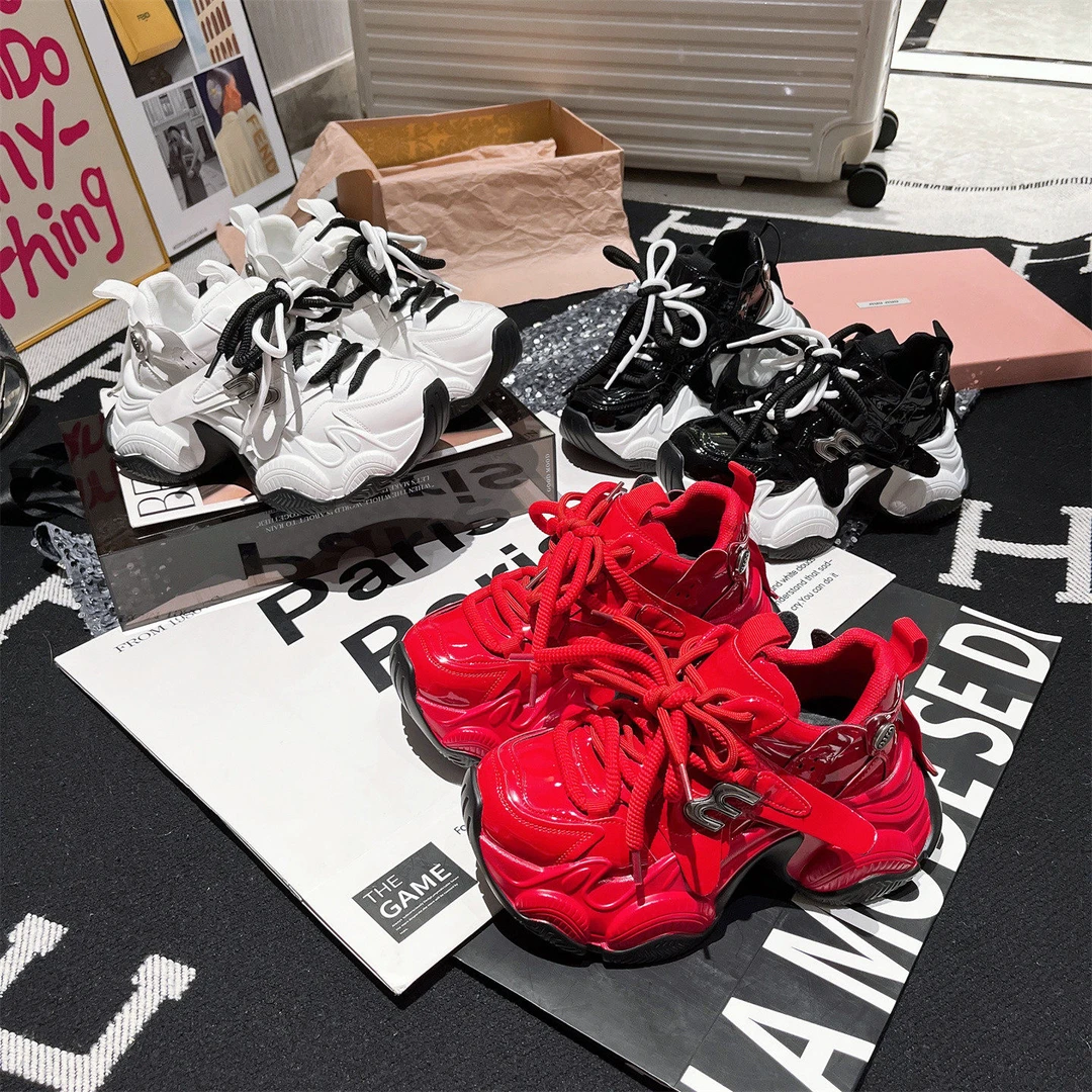 【Ly】欧洲站字母m漆皮厚底松糕老爹鞋运动鞋休闲鞋小个子时尚女鞋