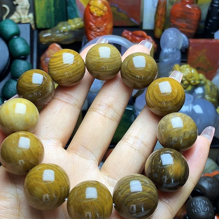 硅化玉未镶嵌手串树化玉年轮天眼手串