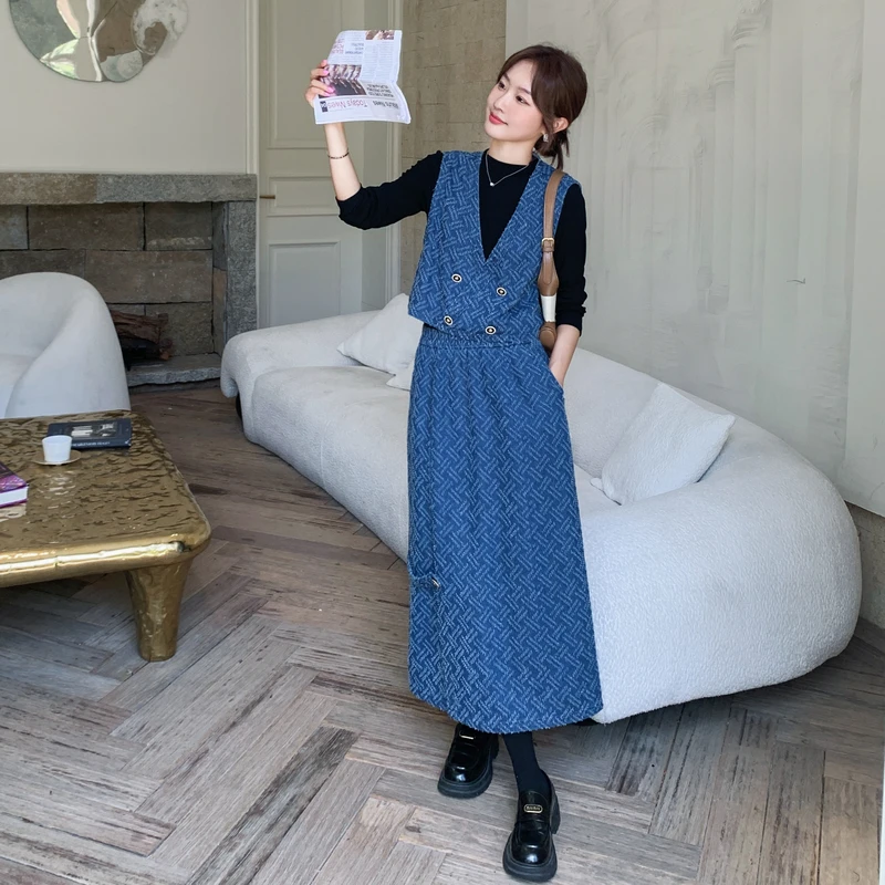 绮丽春秋韩版轻熟风时尚三件套Q167收腰牛仔显瘦女装针织INS风