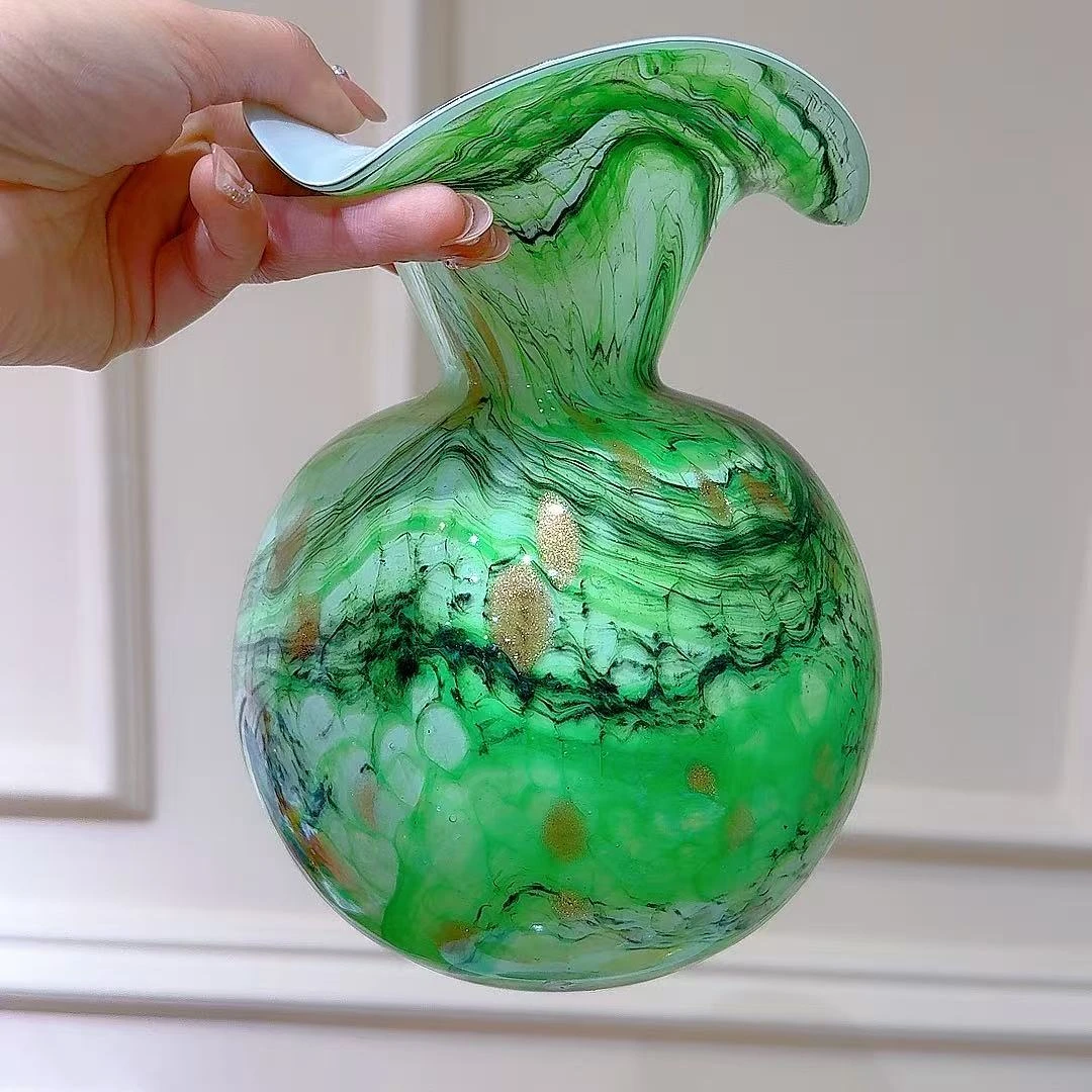 绿色洒金水墨风花瓶 微瑕