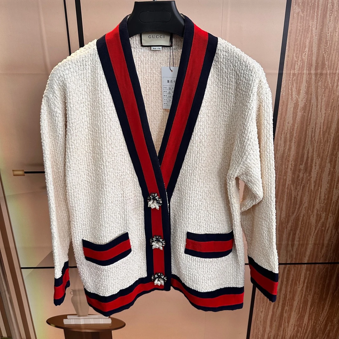 99新 GUCCI/古驰 小香风水钻毛呢开衫 38码