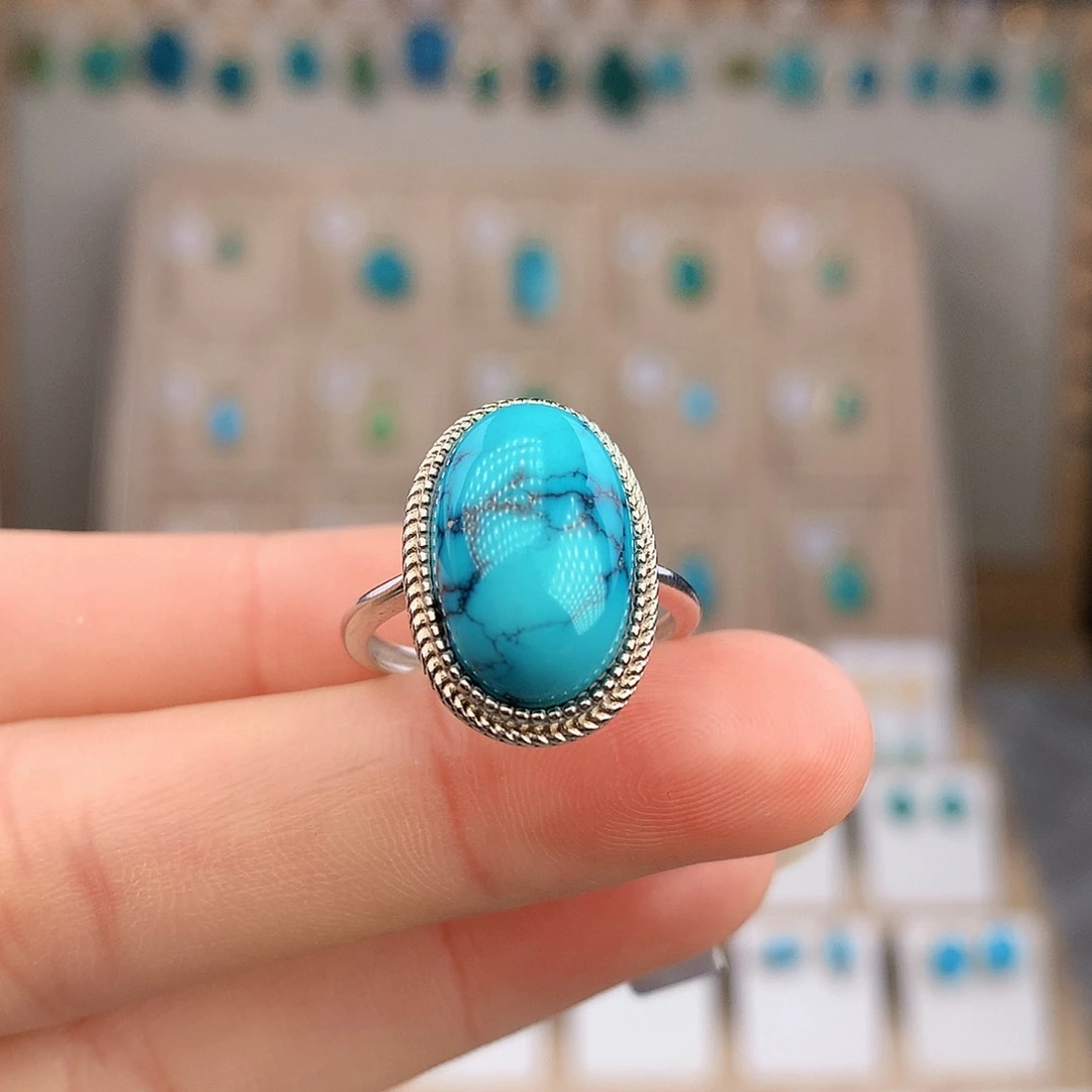 绿松石银S925镶嵌戒指