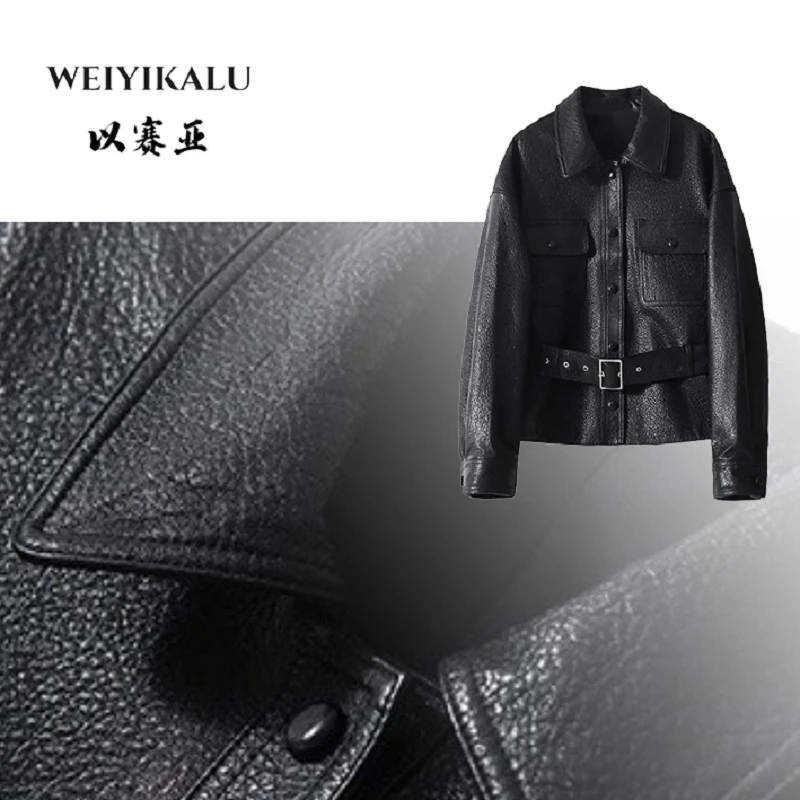 以赛亚  宋佳同款 25年YY春秋新款时尚收腰真皮皮衣外套女 886656