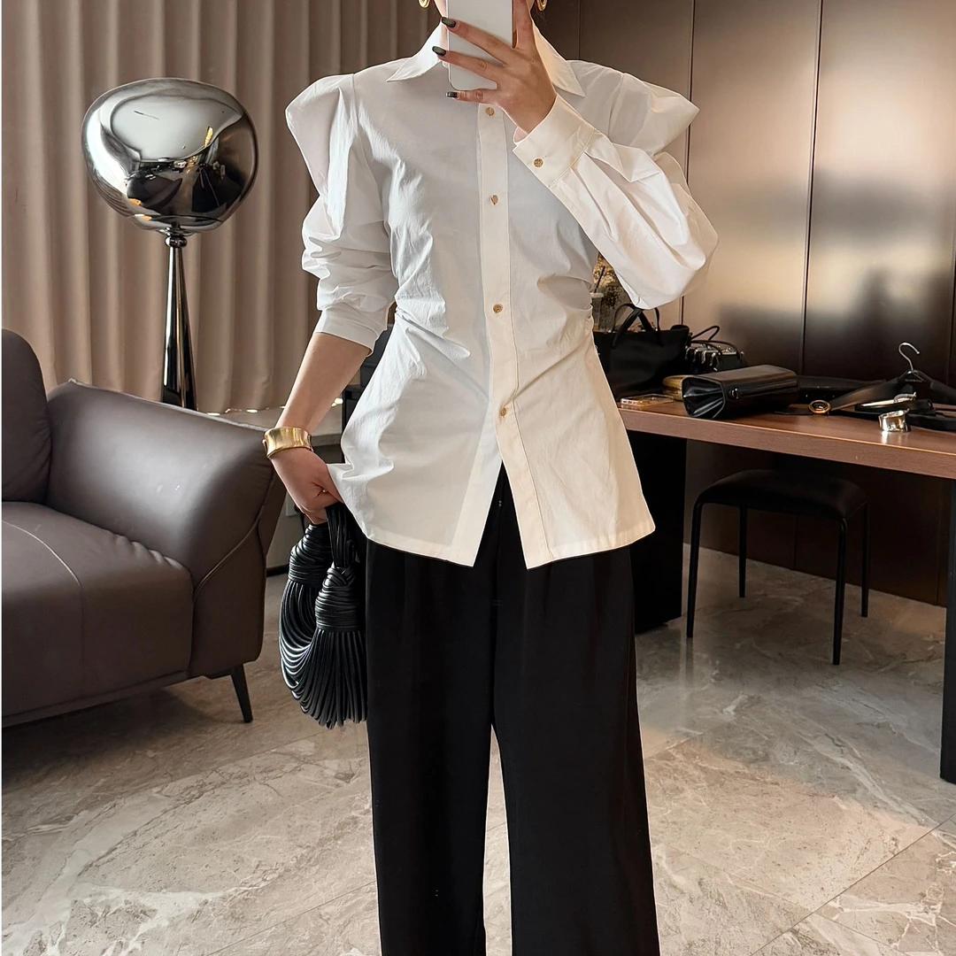 概曲（GaiQu）“素面”设计师款极简收腰百搭修身中长款衬衣