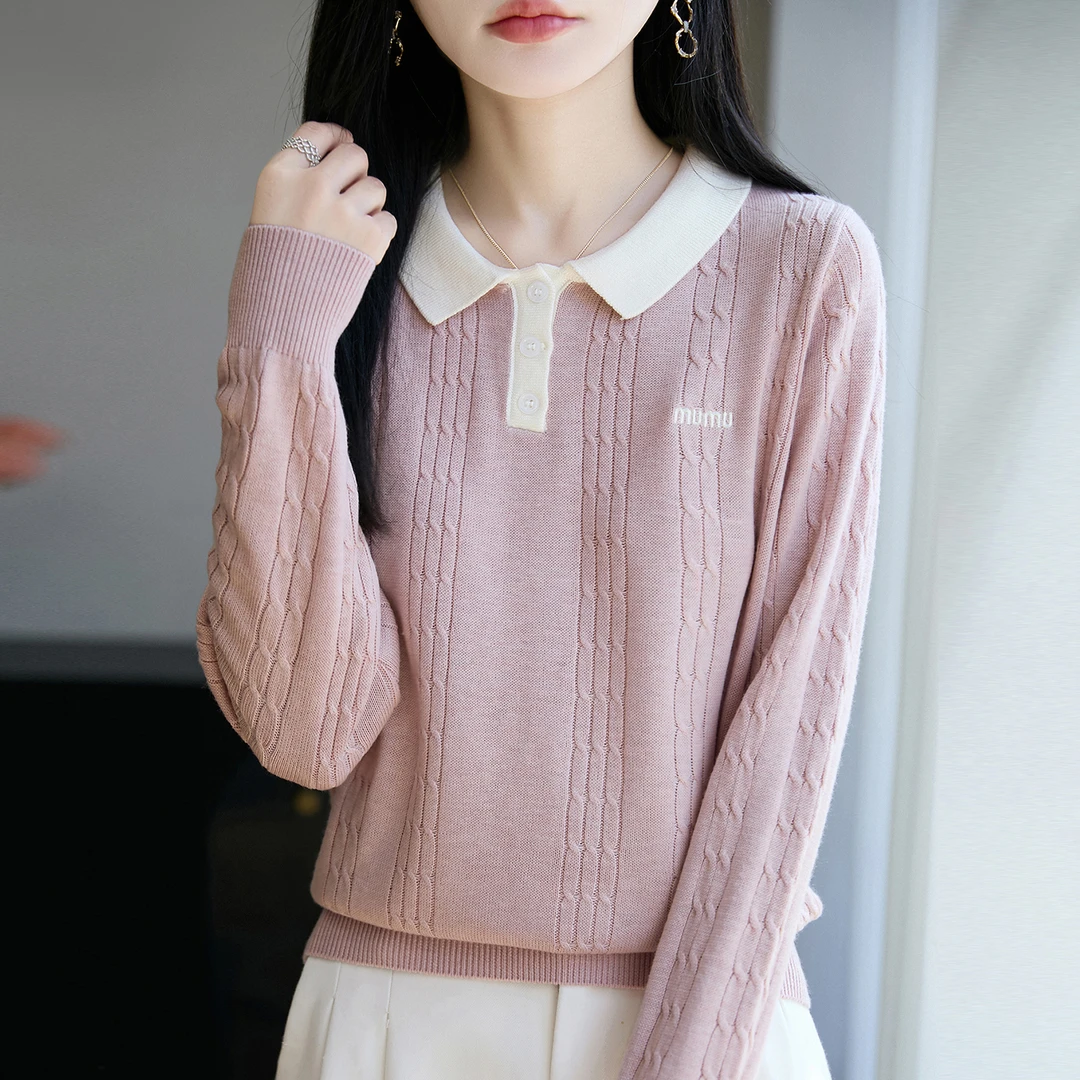 微胖mm春秋大码女士polo领毛衣遮肚子气质上衣早秋内搭针织打底衫