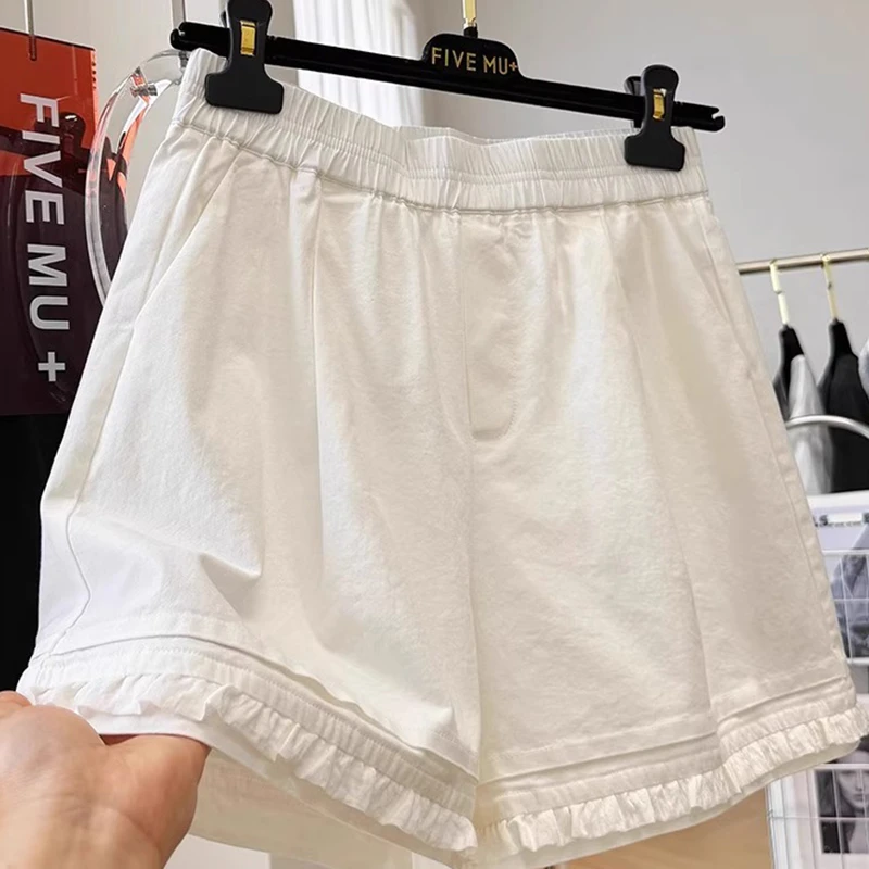 2025胖mm休闲短裤女夏季大码遮肚显瘦梨形身材松紧腰阔腿a字热裤
