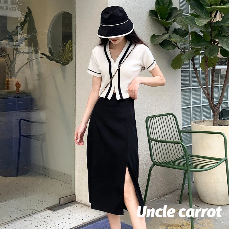 黑色开叉半身裙子2025年夏季新款女高腰显瘦包臀短裙辣妹中长裙子