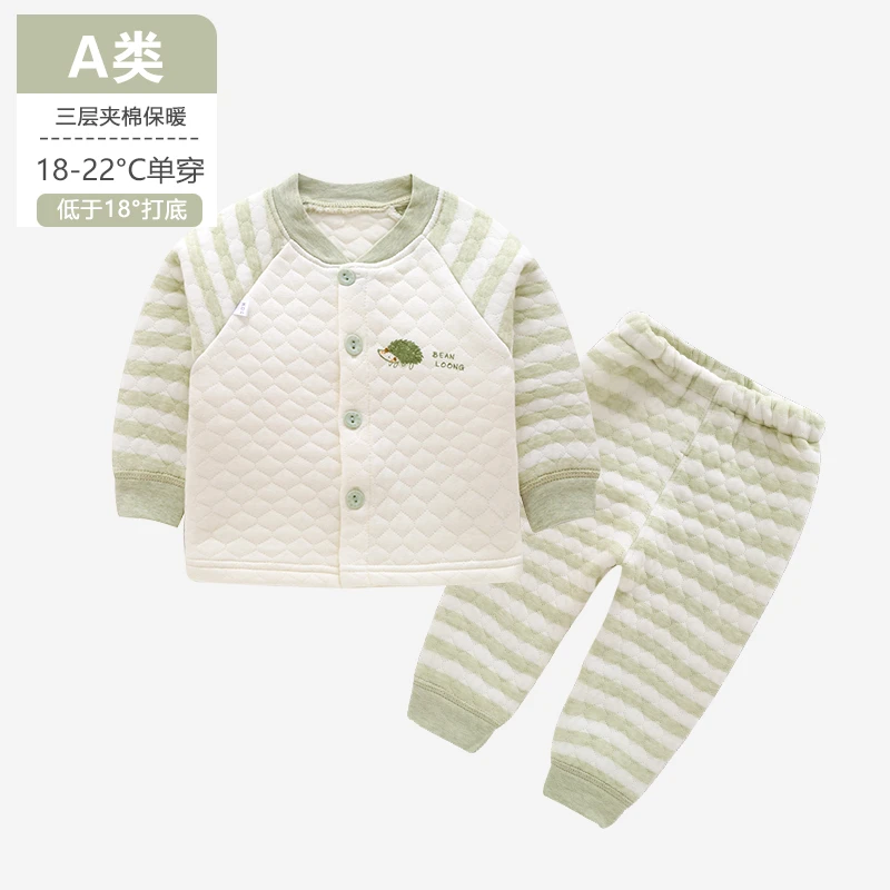 憨豆龙婴儿彩棉衣服秋冬宝宝加厚夹棉家居服 新生儿保暖内衣套装