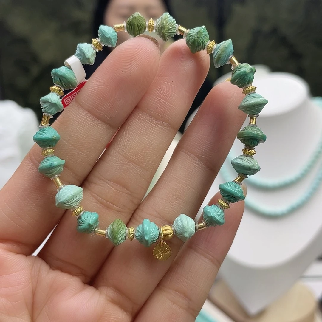 绿松石银S925镀金镶嵌A27百香籽单圈卡7+