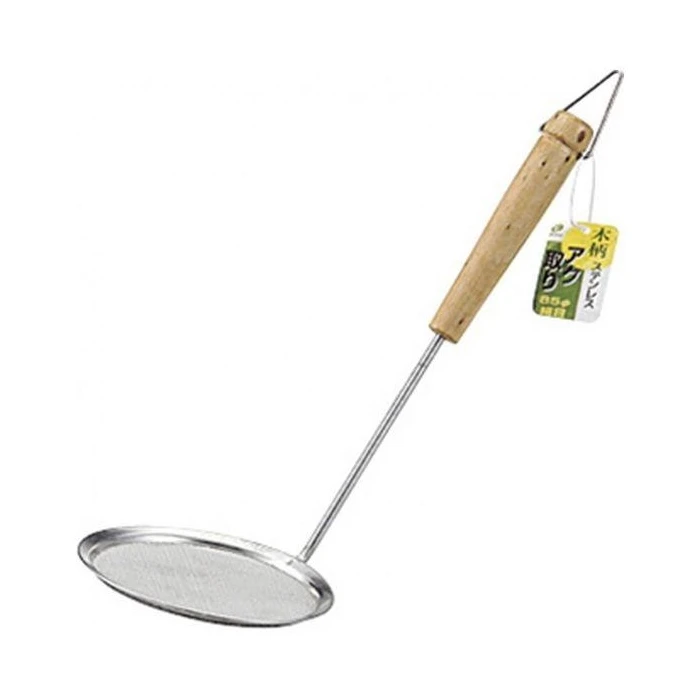 日本进口不锈钢木柄细密漏勺撇浮沫勺火锅勺油捞血水勺23CM
