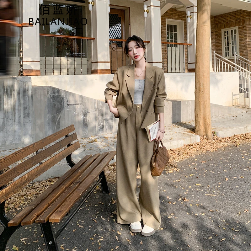 卡其色气质休闲小西装套装女春季2025新款高级感西服阔腿裤两件套