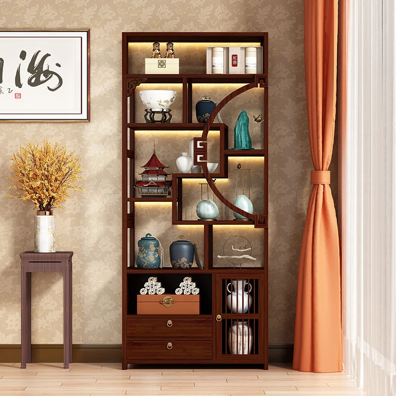 中式博古架置物架圆形收纳加厚茶架办公茶叶展示架茶室多宝阁隔断