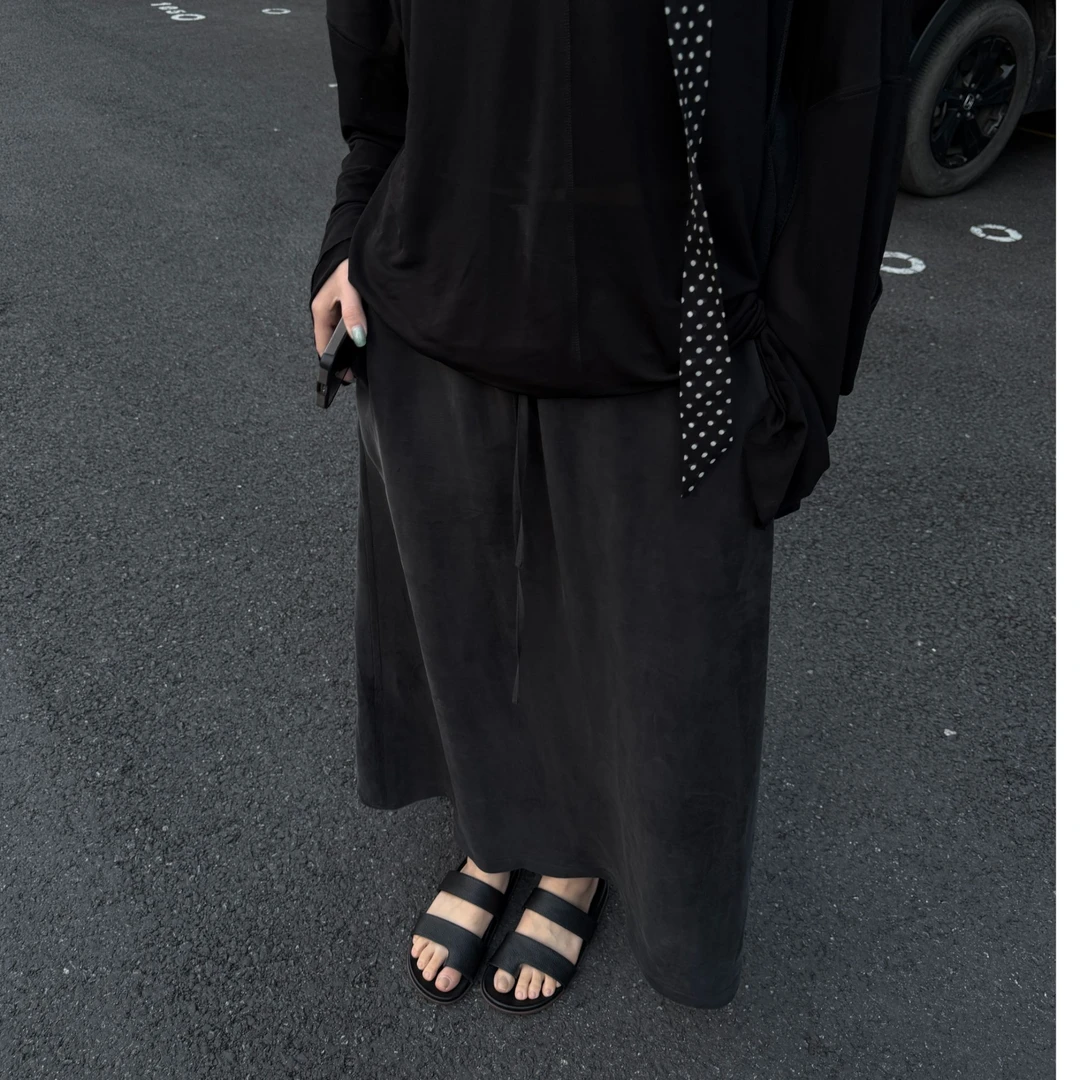 S.SHUi舒适小资高级感百搭挂霜铜氨丝休闲裙