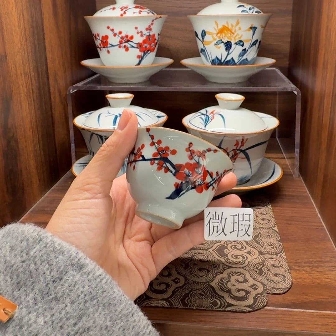 釉下手绘茶具微瑕