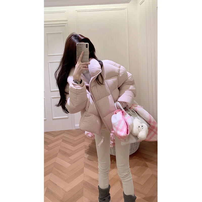 2025冬季新款立领保暖棉服女韩系纯色百搭显瘦棉衣外套修身直筒裤