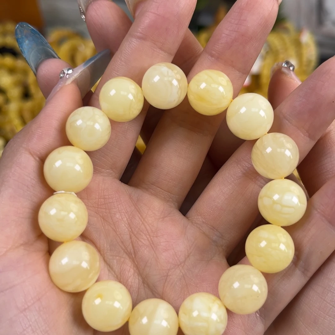 裸石琥珀未镶嵌浓白蜡妖花13+