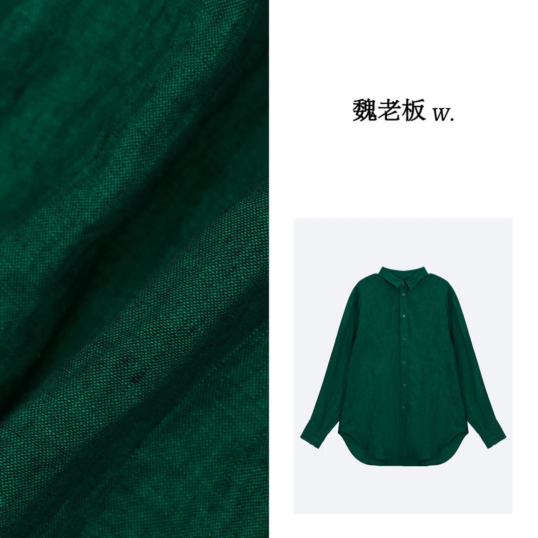 W.Diva【孔雀公主】春季简约休闲宽松全亚麻色织翻领衬衫1SDMB0360