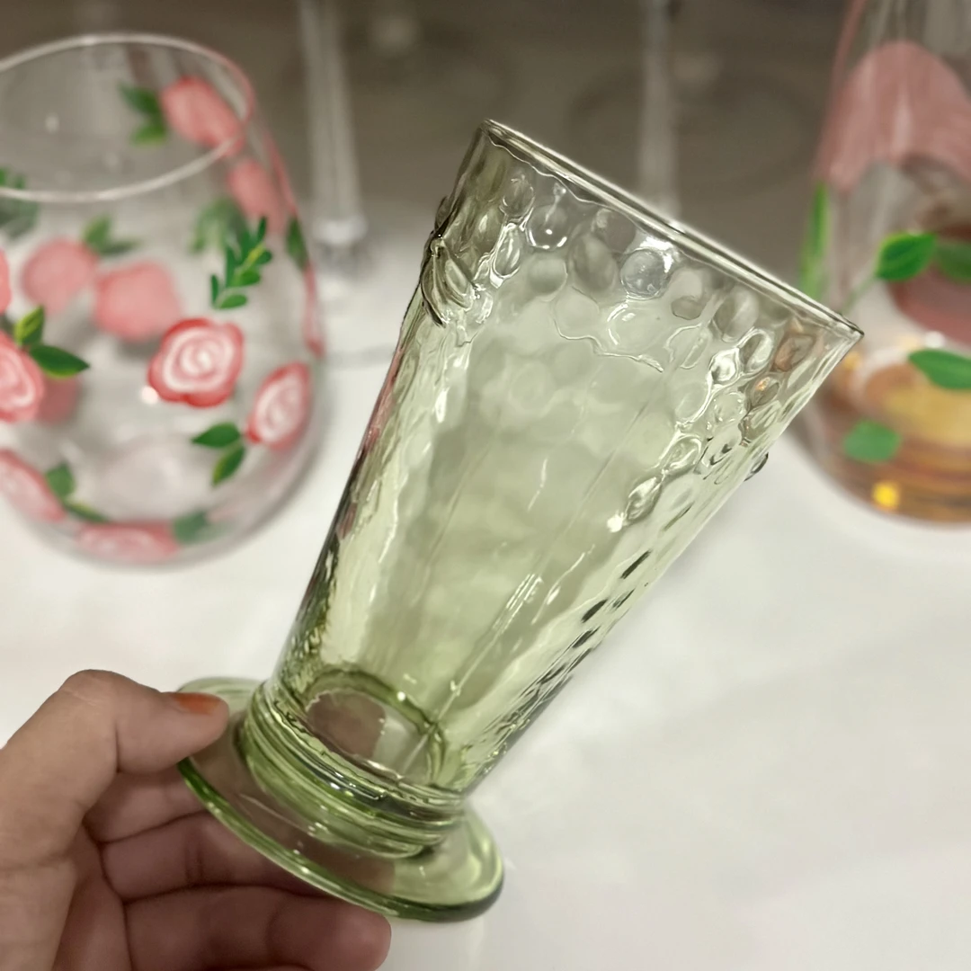 复古浮雕玻璃果汁杯创意玻璃杯家用简约蝴蝶浮雕蜻蜓果汁杯