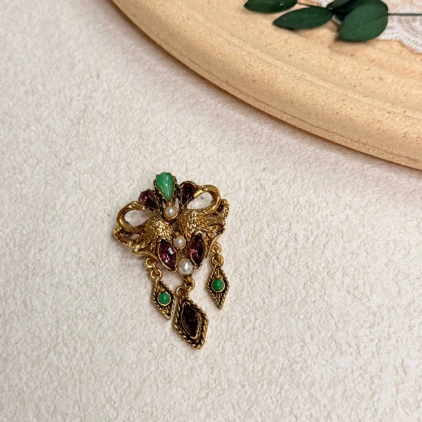 铜合金合成锆石胸针 【六六中古】孤品复古胸针th5517