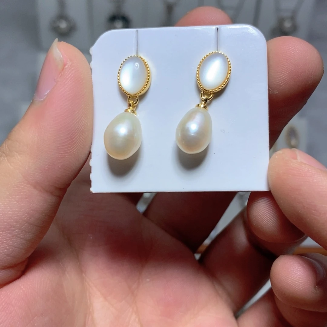 银S925镶嵌淡水珍珠耳饰