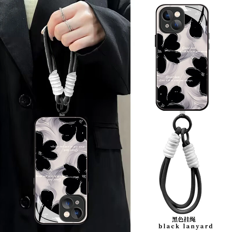 适用【苹果/华为/荣耀/OPPO/vivo】淡雅花朵液态玻璃手机壳