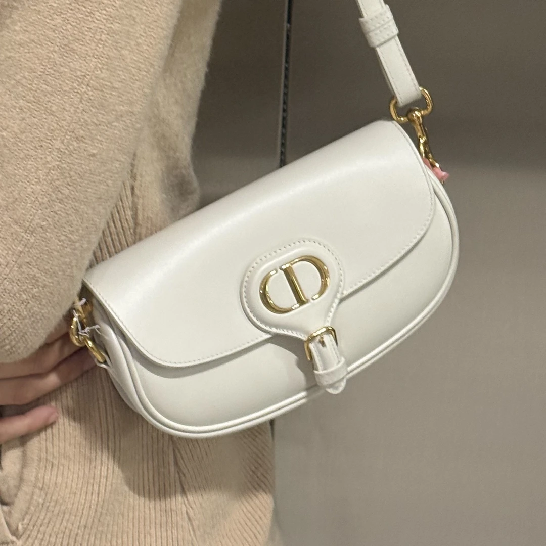 95新 DIOR/迪奥 新月白金牛皮单肩腋下包