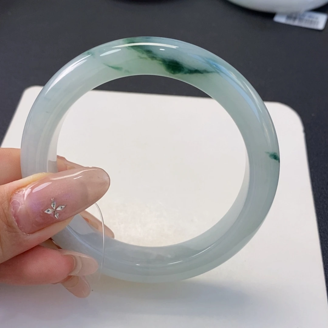 未镶嵌手镯翡翠54冰胶飘花 强推 16号