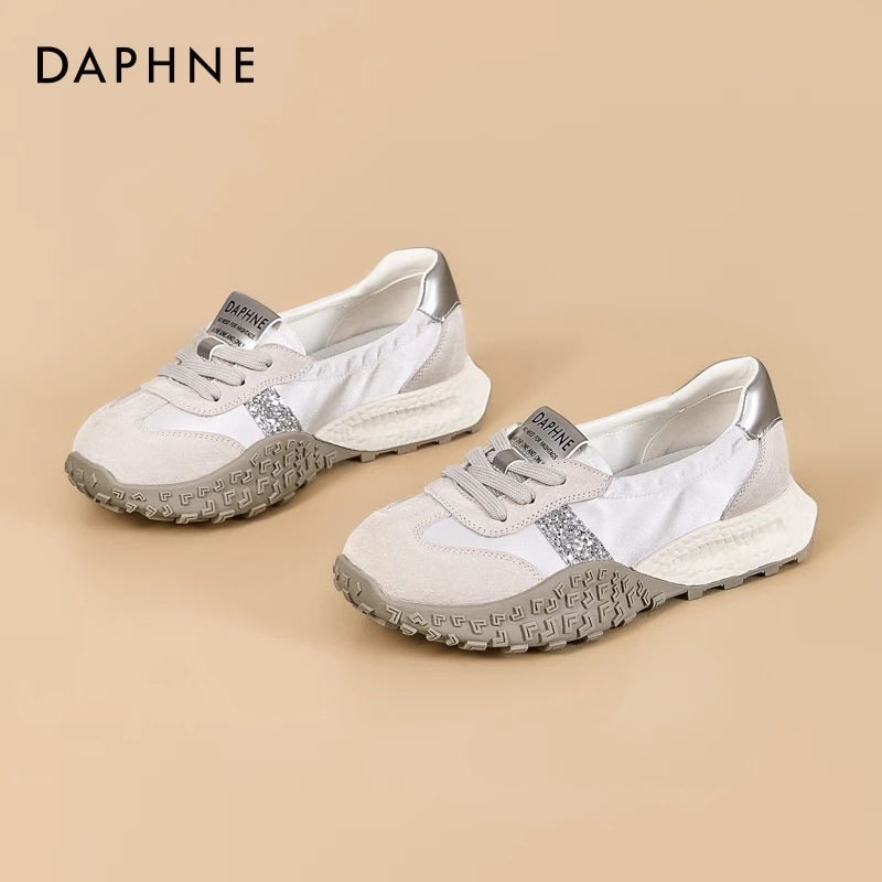 达芙妮厚底芭蕾德训鞋女春季新款时尚软底浅口百搭拼色休闲运动鞋