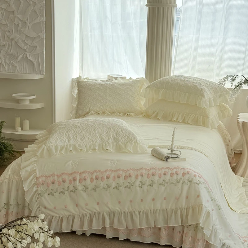 ◎法式奶油凉感丝郁夏微光夏凉被四件套，夏季空调被可机洗夏被套件