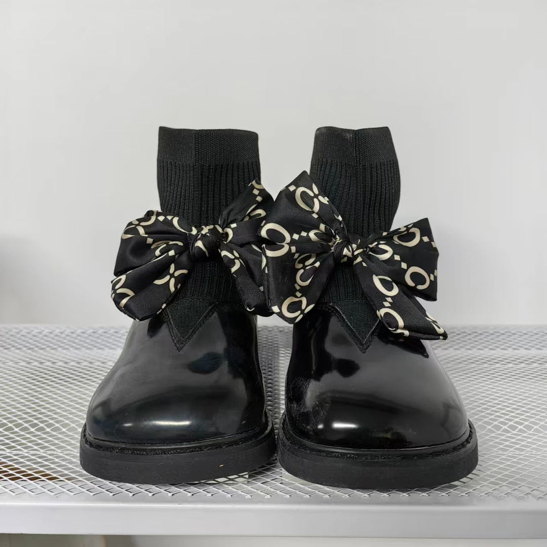 866皮靴袜靴魔术贴休闲女公主马丁靴黑色英伦风女童筒靴时尚