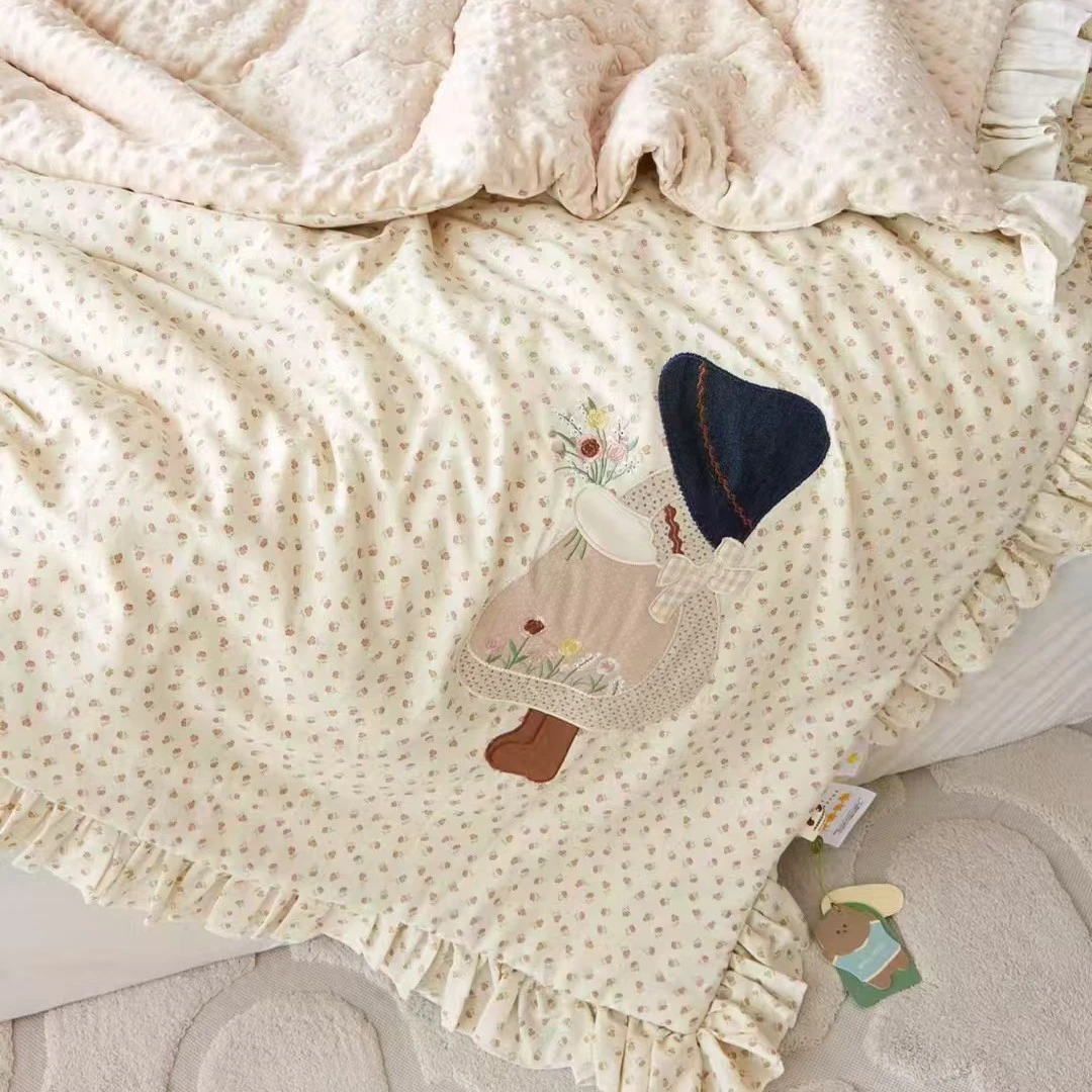 帽子女孩软纱豆豆被单人柔软儿童被