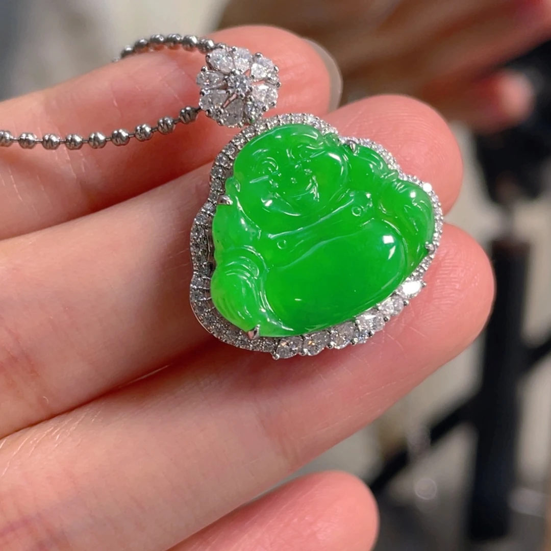 翡翠18K金镶嵌吊坠(不含链)